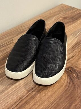 Vince Black Perforated Leather Slip-On Sneakers | EU 41.5 US 10.5